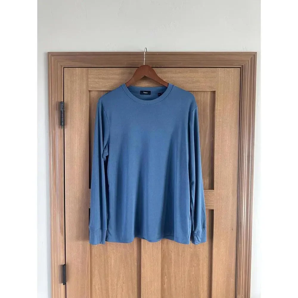 Theory Essential Long-Sleeve Tee in Anemone Modal Jersey Blue Lake Men’s Medium - Picture 2 of 12